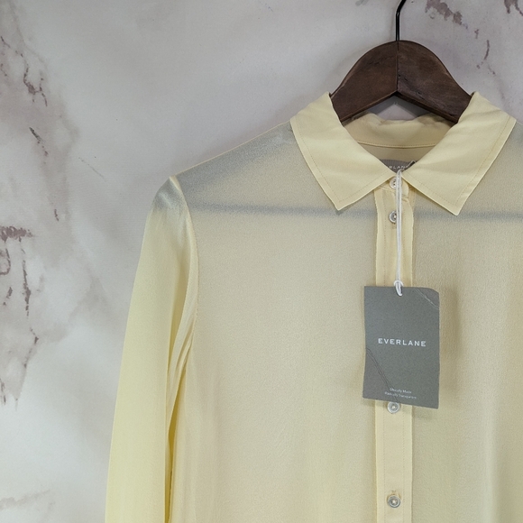 Everlane Top Women Small 4 Yellow The Clean Silk Relaxed Blouse Button Up - Picture 3 of 8